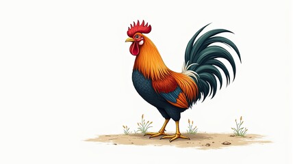 The rooster proudly struts along the path