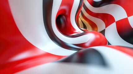 Abstract red, white, black stripes swirl tunnel