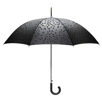 recommend clip art: Classic black umbrella with raindrops on canopy against transparent background represents rain protection and weather resilience isolated on white background 