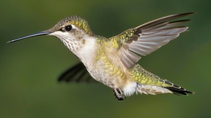 Juvenile ruby throated hummingbird feeds on flower in ontario, canada  a beautiful nature moment