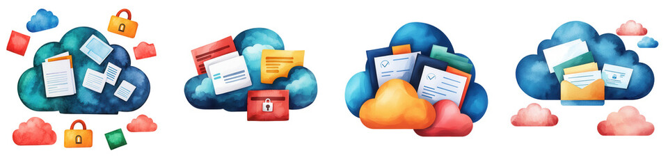 Colorful Cloud Storage Icons Representing Digital File Management