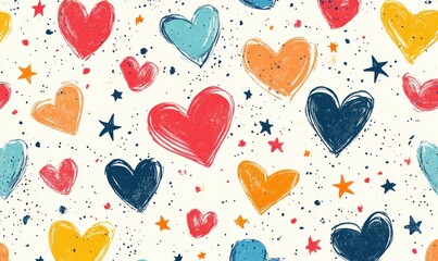 Colorful Hearts and Stars Pattern on Light Background for Creativity and Love