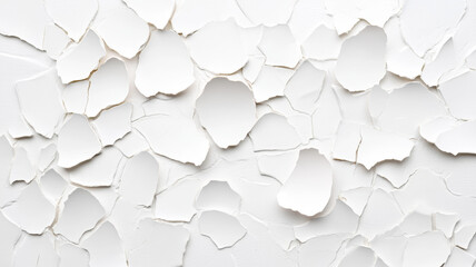 Cracked eggshells form an abstract, seamless pattern in a minimalist style. The fisheye perspective adds depth, creating a textured and artistic visual effect with a monochromatic palette