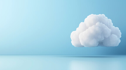 Glowing 3D cloud model hovers against a light blue background, featuring arrows that symbolize upload and download processes, representing digital data transfer and cloud computing