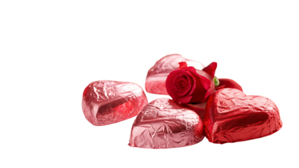 Heart-Shaped Chocolate Candies with Red Rose Petals – Romantic Valentine's Day Treat