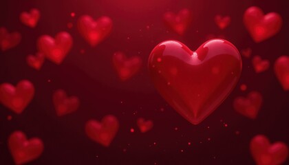 Red hearts floating on a dark red background, Valentine's Day