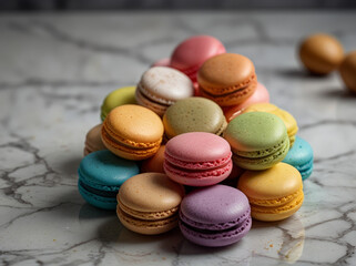 Obraz premium Stack of Colorful French Macarons on Marble Background