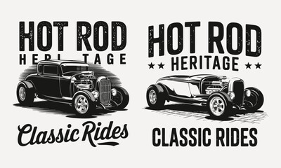 Stylish T-Shirt Design Featuring 'Hot Rod Heritage' and Classic Rides &ndash; Perfect for Car Lovers and Classic Vehicle Enthusiasts Who Celebrate Automotive History!