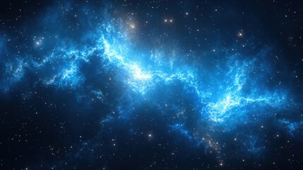 Fototapeta premium Cosmic Nebula Glowing blue gas clouds in space, stars backdrop; science, astronomy