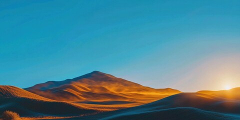 Naklejka premium Sunrise over majestic sand dunes desert landscape nature warm atmosphere wide angle view serenity