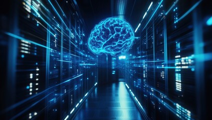 Futuristic Brain in Server Room