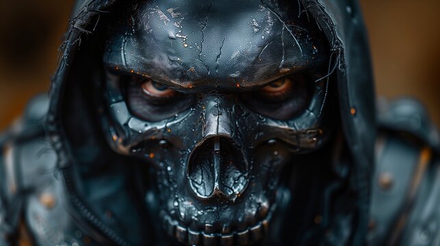 Intriguing Dark Skull Figure with Hooded Cloak exuding an air of mystery and spookiness