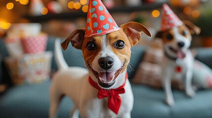 jack russell terrier in a party hat