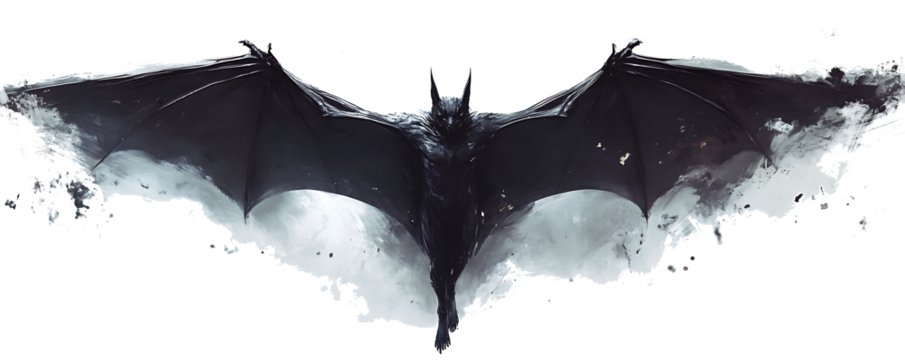 black silhouette of a bat isolated isolated on white background PNG.AI GENERATED