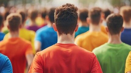 Charity marathon runners in bright outfits support community in vibrant event environment