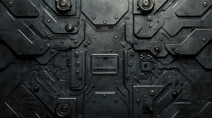 Dark metallic tech panel, textured background, industrial design, for sci-fi concept