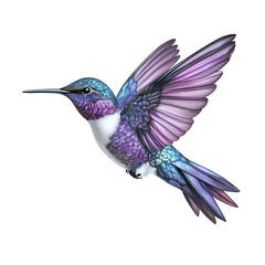 Fototapeta premium hummingbird in flight with purple color isolated on white background PNG.AI GENERATED