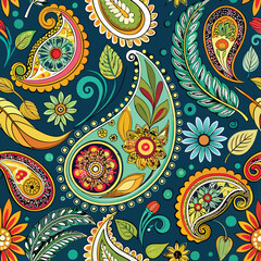 Seamless Paisley Pattern Vector Image White Background.