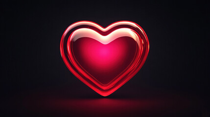   Red heart on black surface with glowing center