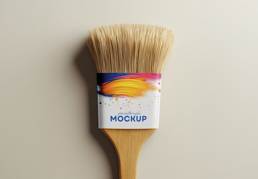 Paint Brush Mockup with Color Splash Label &ndash; Realistic Branding Template for DIY, Hardware Store, or Artistic Projects