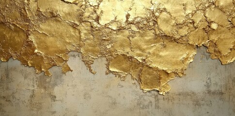 Obraz premium Textured gold leaf abstract painting with neutral grey background