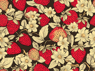 Strawberry illustration seamless pattern