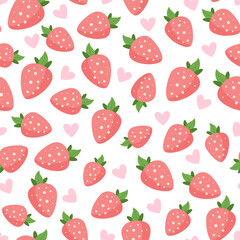Cute strawberries and hearts seamless pattern. Romantic pattern in pink colors for Valentine's Day. Perfect for romantic and cute designs.