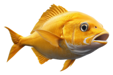 Bright yellow fish swimming with fins extended