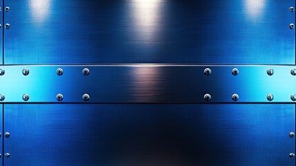 Obraz premium A sleek brushed aluminum metal panel with bold rivets, set against a futuristic blue-lit background.