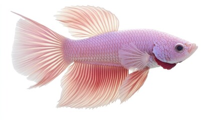 A soft lavender betta fish with a dreamy color gradient, floating effortlessly on a white background.