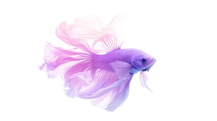 Fototapeta premium A soft lavender betta fish with a dreamy color gradient, floating effortlessly on a white background.