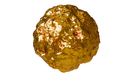 Gold nugget on transparent background.