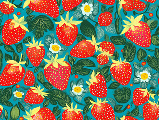 Strawberry illustration seamless pattern