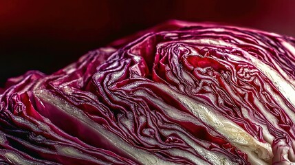 Obraz premium A close-up of a red cabbage with a white stripe at the end of the cabbage