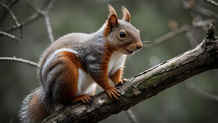 Fototapeta premium A view of a squirrel sitting on a tree