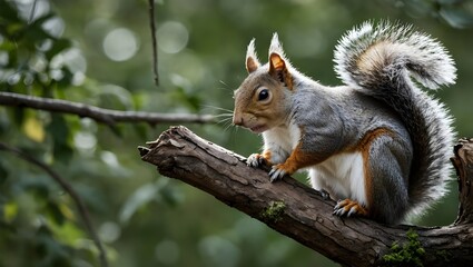 Fototapeta premium A view of a squirrel sitting on a tree