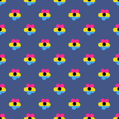 LGBTQIA+ Pride Pansexual Pride Flag Pattern, high quality seamless flower pattern in the pan pride flag colors, simple repeating design suitable for both print and digital projects, 3600x3600 px
