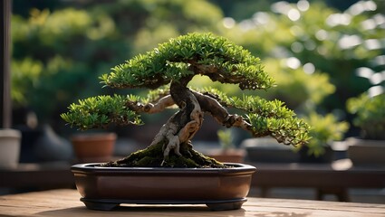 View of a potted bonsai tree on a table in the office