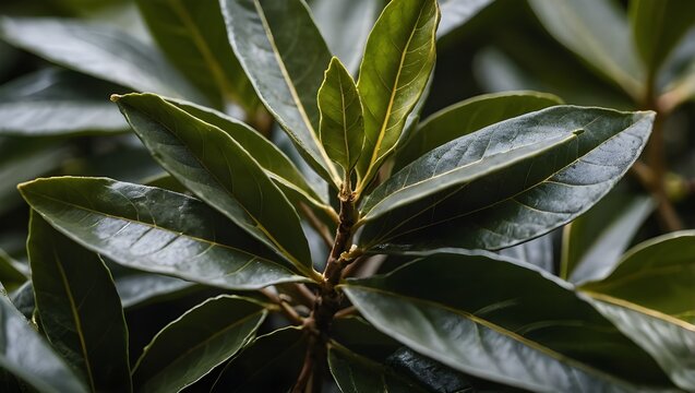 close-up view of bay leaf, tree