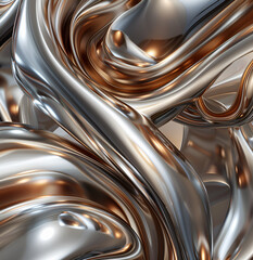 Obraz premium Abstrakcyjne metaliczne struktury w odcieniach srebra i miedzi.