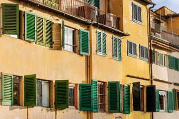 Old buildings in the Arno River's edge, iin the Tuscany region and It is the most important river of central Italy after the Tiber. Pisa, 2019
