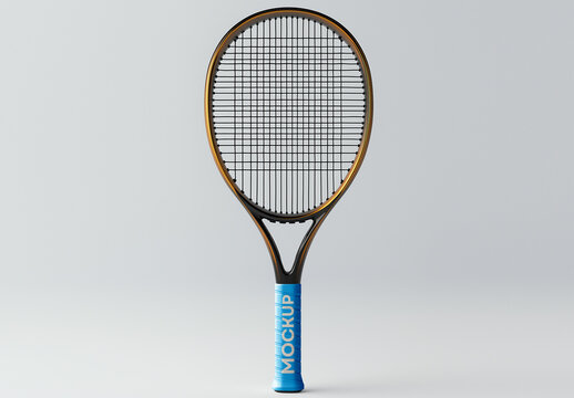 Tennis Racket Mockup &ndash; Realistic Front View of Professional Sports Equipment on Neutral Background for Branding, Product Showcase, or Sports Gear Design