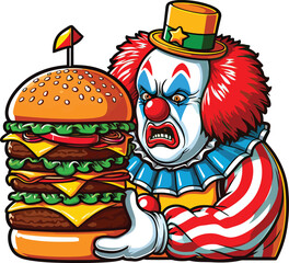 Whimsical Cartoon Man Hugging a Huge Funny Burger