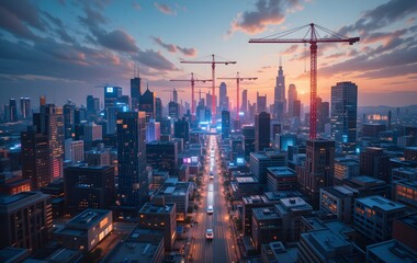 Obraz premium Digital Network and Future City Systems: AI, Cloud Computing, Cybersecurity, and Data Transformation