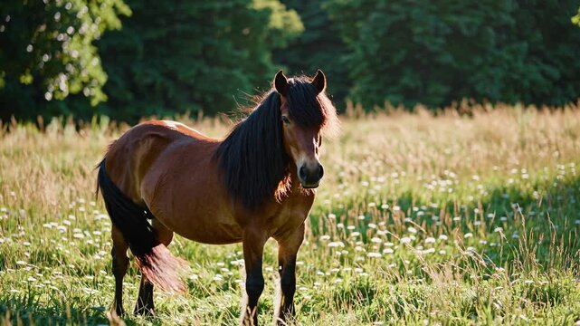 Horse Pony Roaming on Wild Plains