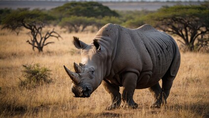 Obraz premium View of a rhino in the African savannah