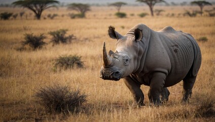 Obraz premium View of a rhino in the African savannah