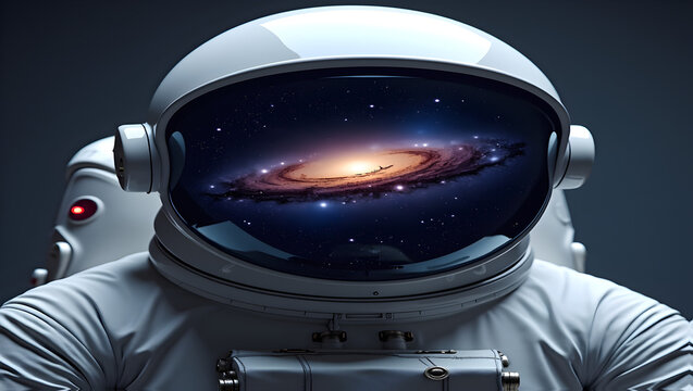 An astronaut helmet reflecting the Milky Way