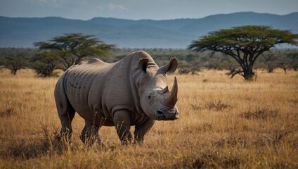 Obraz premium View of a rhino in the African savannah