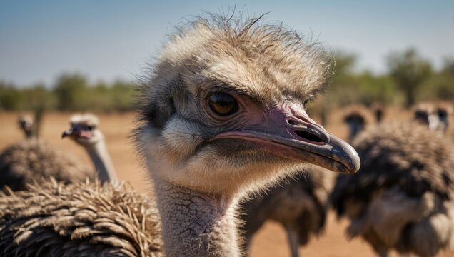 View of an ostrich farm, ostriches in close-up